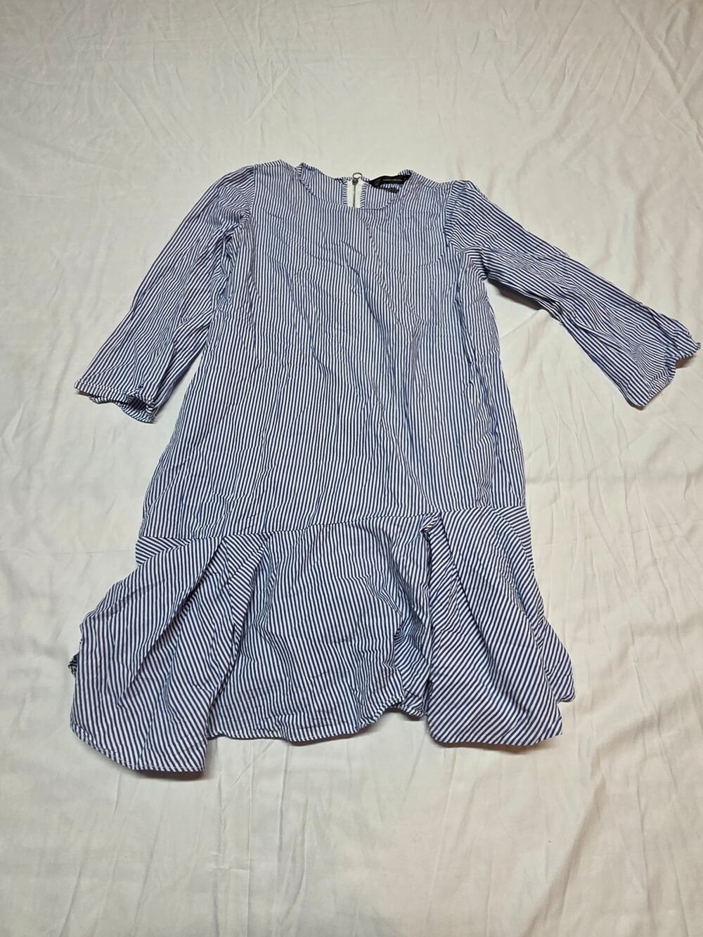 Zara Blue and White Vertical Stripe Dress